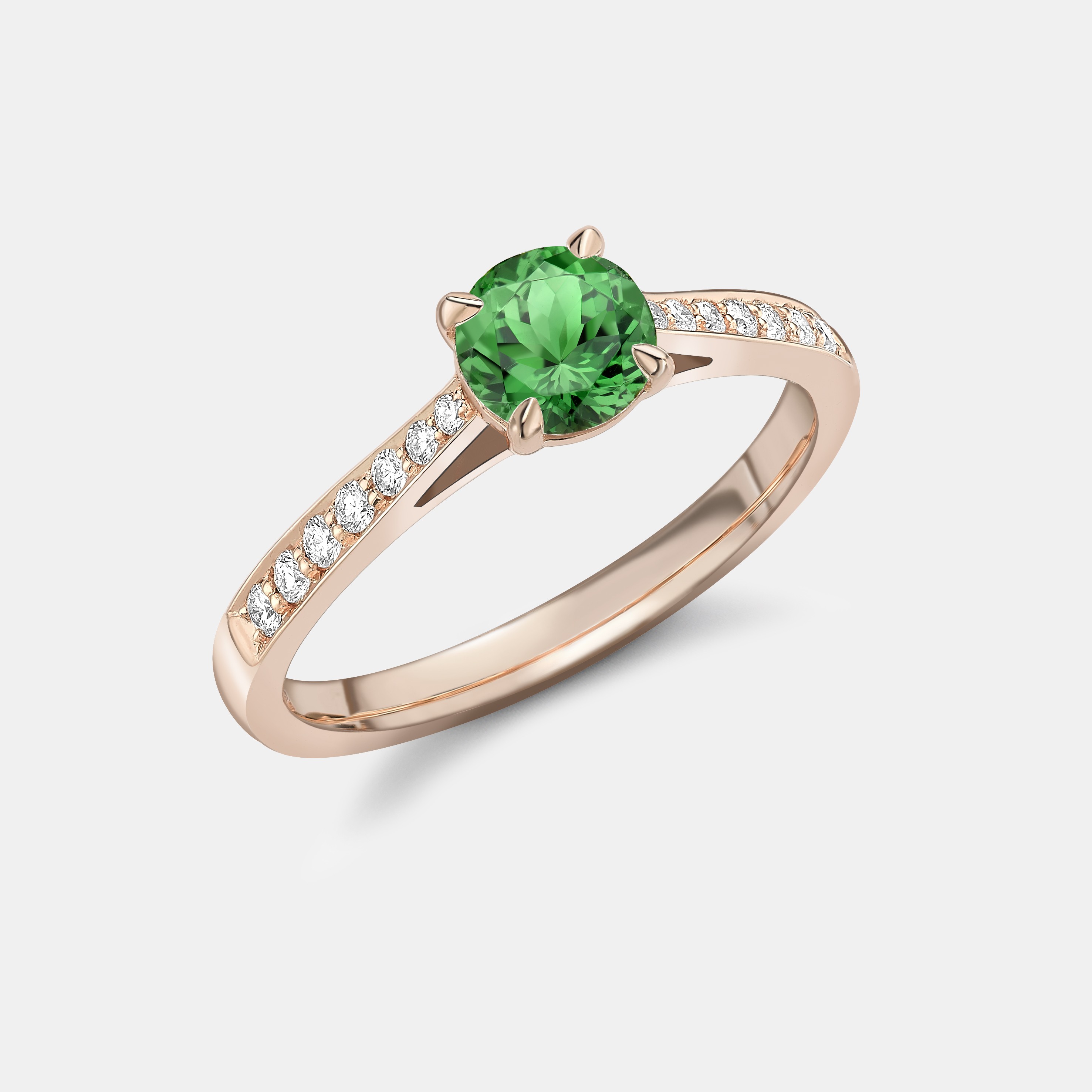 Rose Gold, Green Tsavorite and Diamond Ring