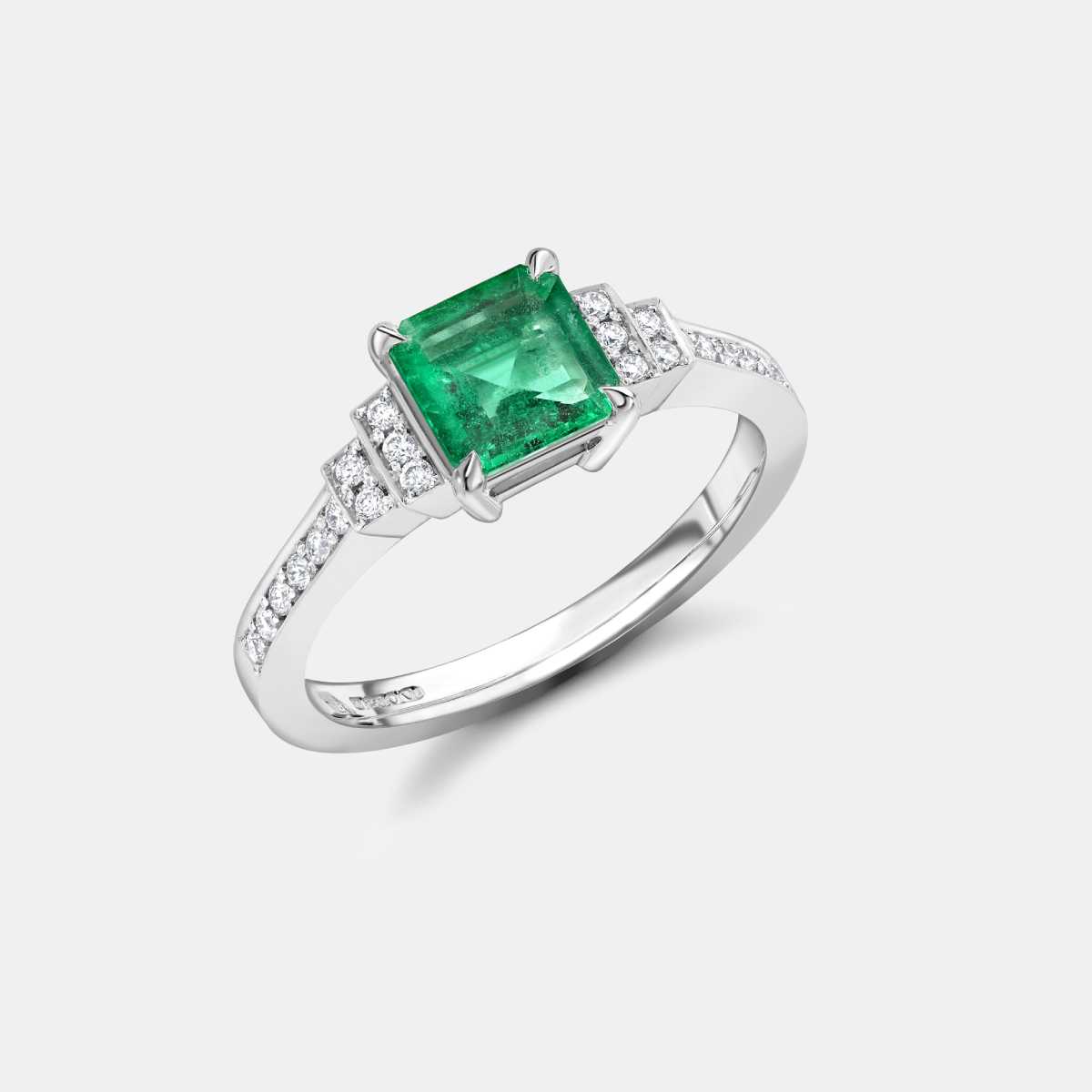 Art Deco Emerald and Diamond Engagement Ring 