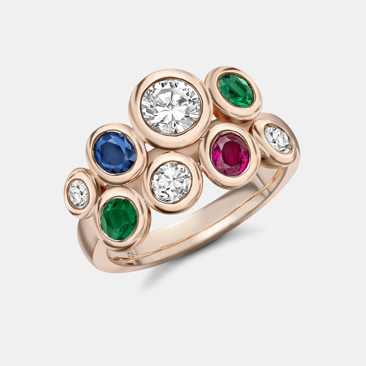Bespoke Bubble Ring with Diamonds and Coloured Gemstones in Rose Gold