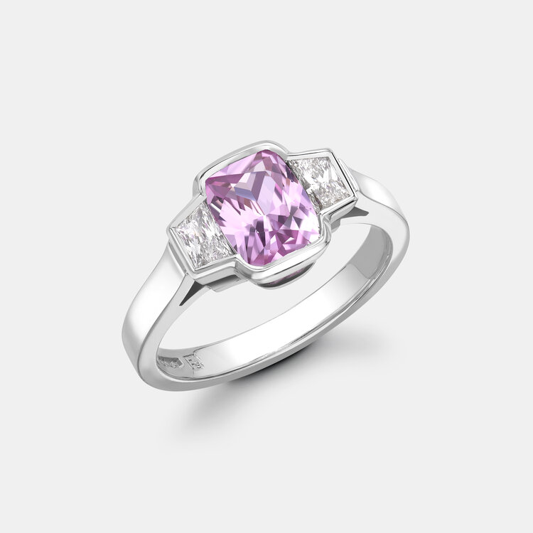 Bespoke Pink Sapphire and Diamond Trilogy Engagement Ring