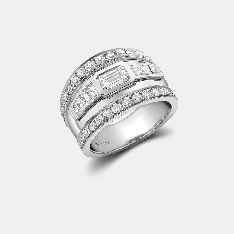 Bespoke Bombay Style Diamond Ring in Platinum with Fancy Cut Diamonds