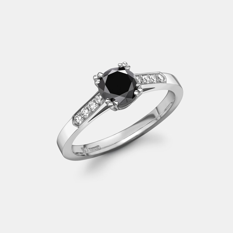 Bespoke Black Diamond Engagement Ring with White Diamonds in Platinum
